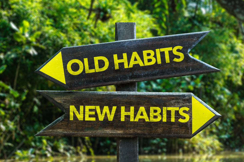 Old,Habits,-,New,Habits,Signpost,With,Forest,Background