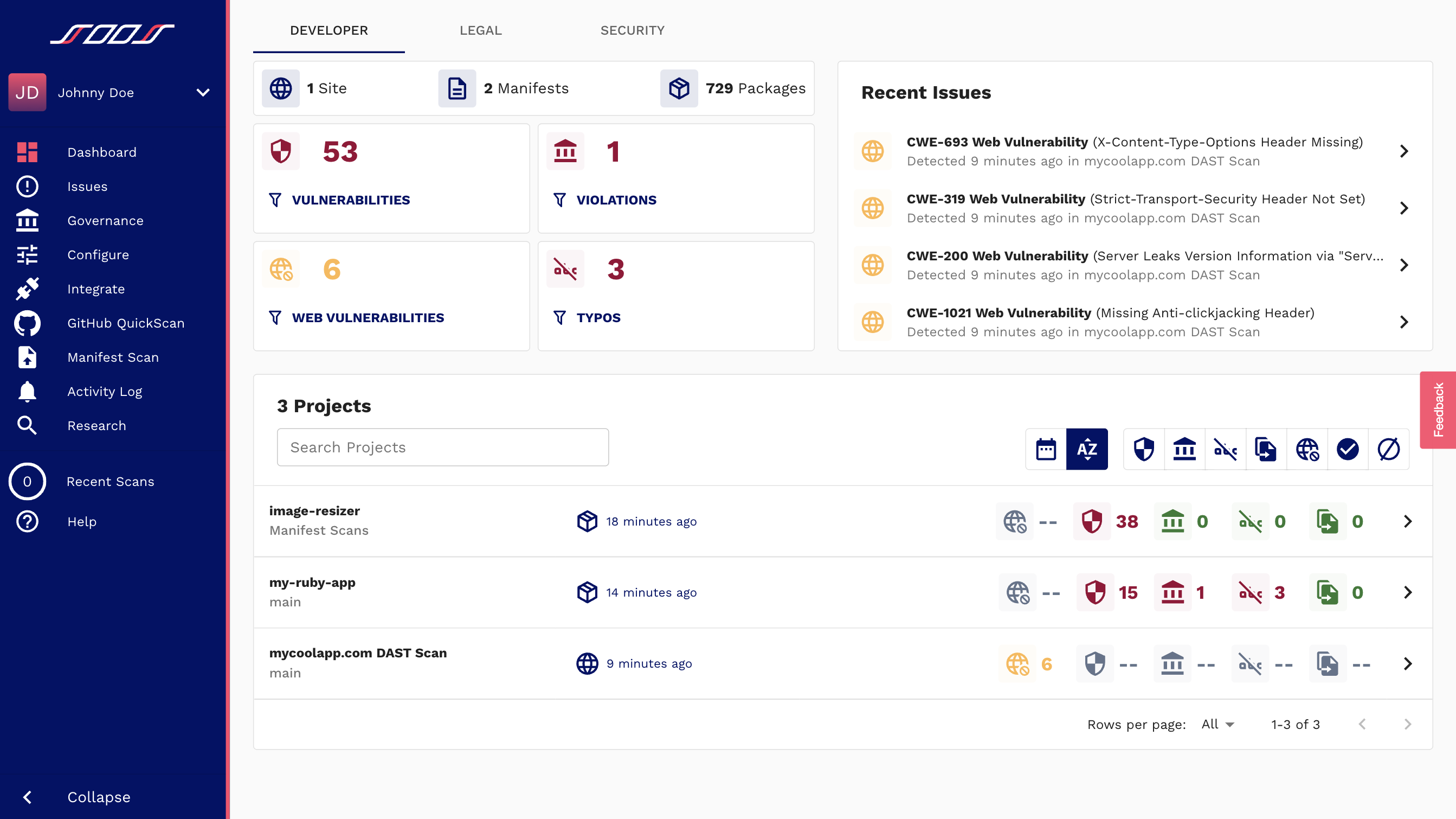 Unified Software Security Dashboard