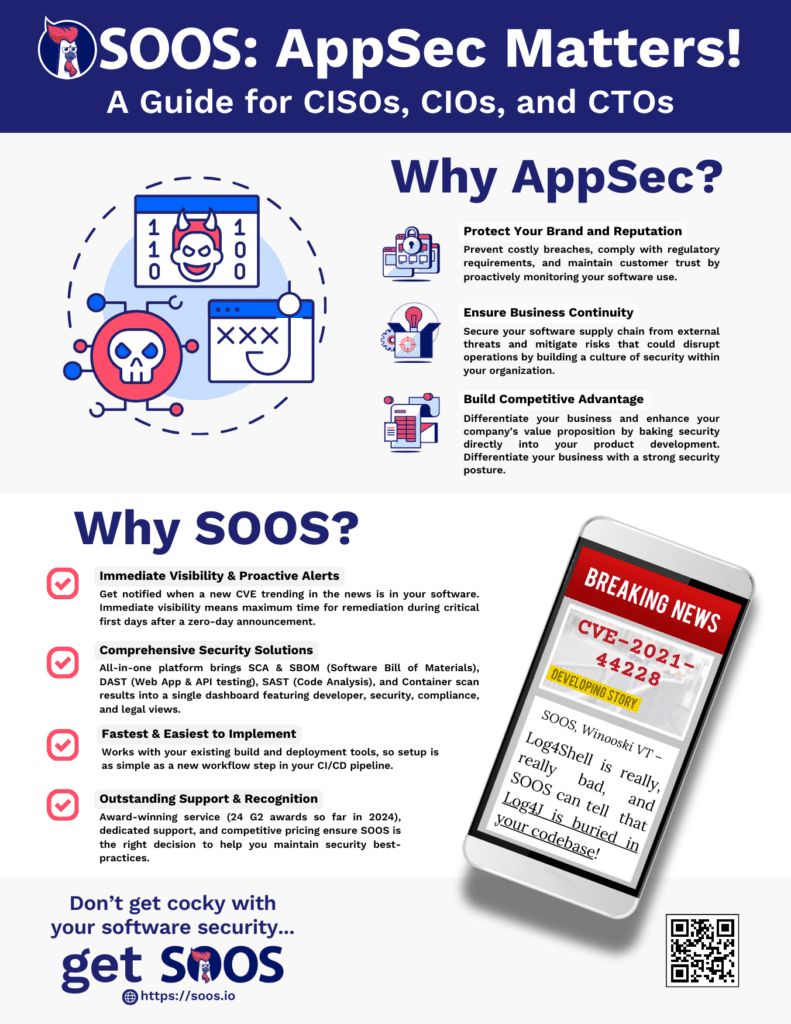 A digital version of SOOS's booth takeaway material for CISOs, CIOs, and CTOs.